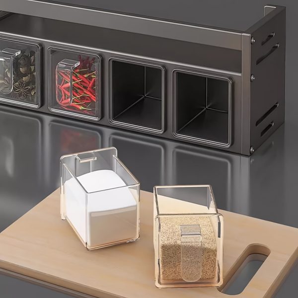 1pc Wall Mounted Condiment Organizer Set - Durable Aluminum, No Drilling Required, Includes Condiment Containers and Jars for Kitchen and Dining Room - Image 5
