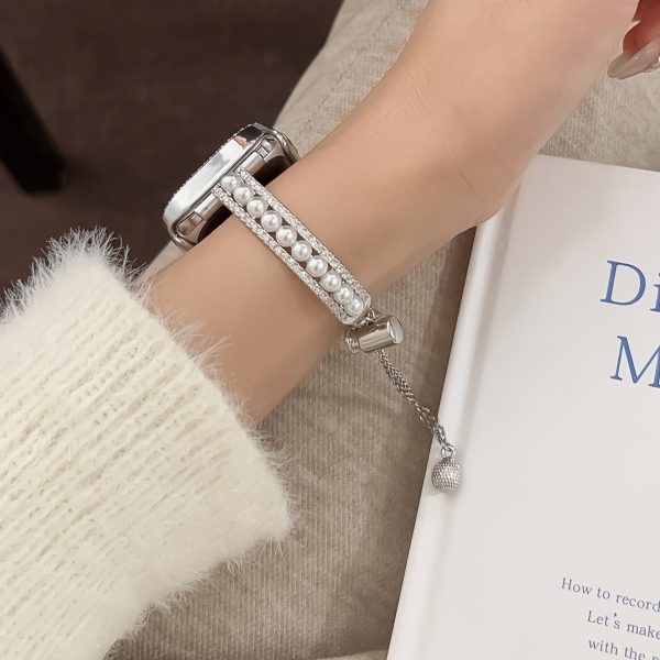 1pc Elegant Double-Row Diamond & Pearl for apple Watch Band - Luxurious Alloy Strap for Women, Compatible with 38mm to 49mm for apple Watches, Fashionable Smart Wristband (Excluding Watch), for Apple Watch Accessories | Diamond Accented Watchband | Durable Watchband, for Apple Watch Bands - Image 7