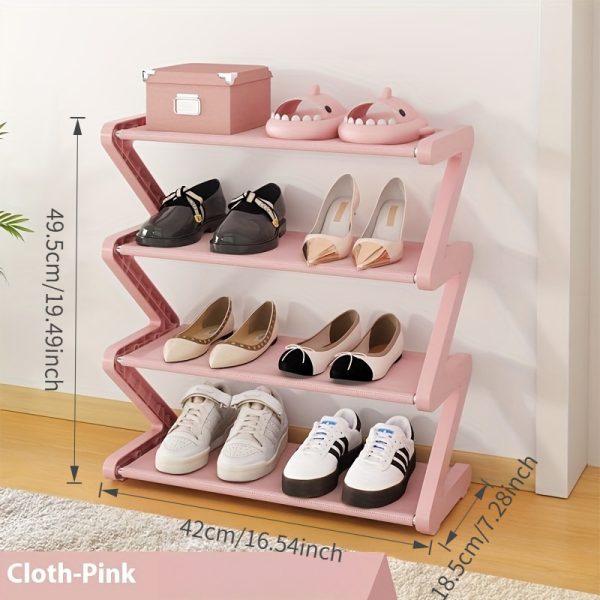 4-Tier Z-Shaped Shoe Rack, Durable Plastic Freestanding Storage Organizer, Curved Design, Easy-to-Assemble Floor-Standing Shelf, Suitable for Living Room or Dormitory, No Tools Required, Stackable and Space-Saving, Shoes Storage Box, Standing Shel, Standing Shelf - Image 6