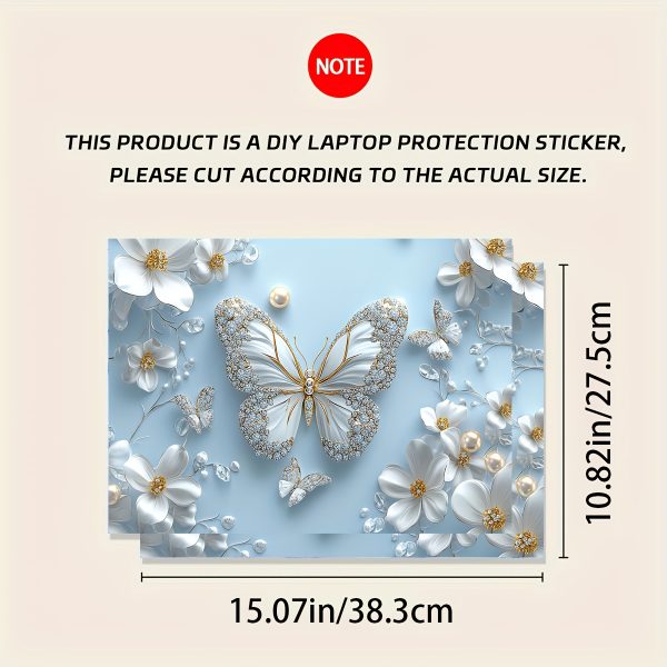 2pcs Elegant Butterfly & Floral Laptop Stickers - Waterproof, Scratch-Resistant Vinyl Art for Laptops & Cars, Self-Adhesive, Semi-Matte Finish, Perfect for Personalization, Laptop Accessories | Artistic Laptop Skin | Durable Laptop Skin, Laptop Decor - Image 2