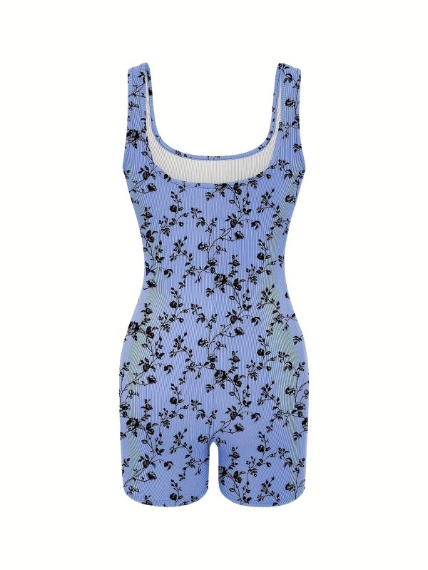 Women'S Sleeveless Floral Print Jumpsuit - Sexy, Skinny, Wrap-Front Design with Scoop Neck, Shorts, Polyester Fabric, Perfect for Summer Outings, Casual Attire | Floral Print Jumpsuit | Knit Construction - Image 4