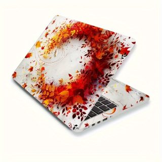 Autumn Leaves Pattern Laptop Skin Decal Set, Polyvinyl Chloride, Self-Adhesive, Reusable, Semi-Matte Finish, Scratch-Resistant Notebook Cover for 30.48-39.62 cm Laptops, Easy Application & Removal - 2pcs