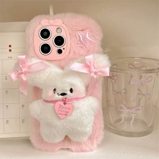 Heart-Shaped Dog Phone Case Compatible with for iphone 15, 14, 13, 12, 11 Pro Max Plus, 15 Pro, 16E, 16 Plus, Winter Plush Warm Protective Cover, Fluffy for