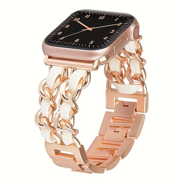 BIIFAKOO Compatible i Watch Strap for 38mm 40mm 41mm 42mm 44mm 45mm 49mm Metal Strap Leather Cover Golden Chain Cowboy Style Replacement for iWatch Series 9 8 7 6 5 4 3 2 1 SE - Image 11