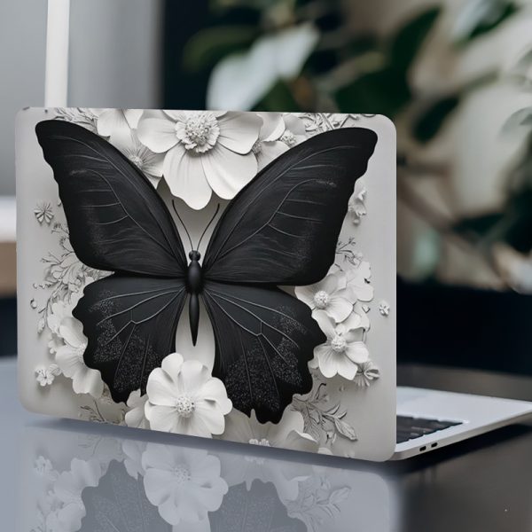 3pcs, 1pc spare, no need to worry about peeling off, black and white butterfly with flower combination pattern - computer protective cover, scratch-resistant, self-adhesive durable, easy installation and removal, universal, non-reusable sticker for notebook computers, stylish design - Image 3