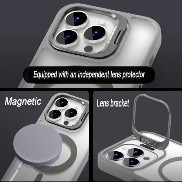 Luxury Transparent Magnetic Wireless Charging Metal Lens Bracket Case Compatible with for Iphone 16 15 14 13 12 11 Pro Max Plus with Lndependent Lens Protector Acrylic Backboard Shockproof Armor Clear Cover - Image 9