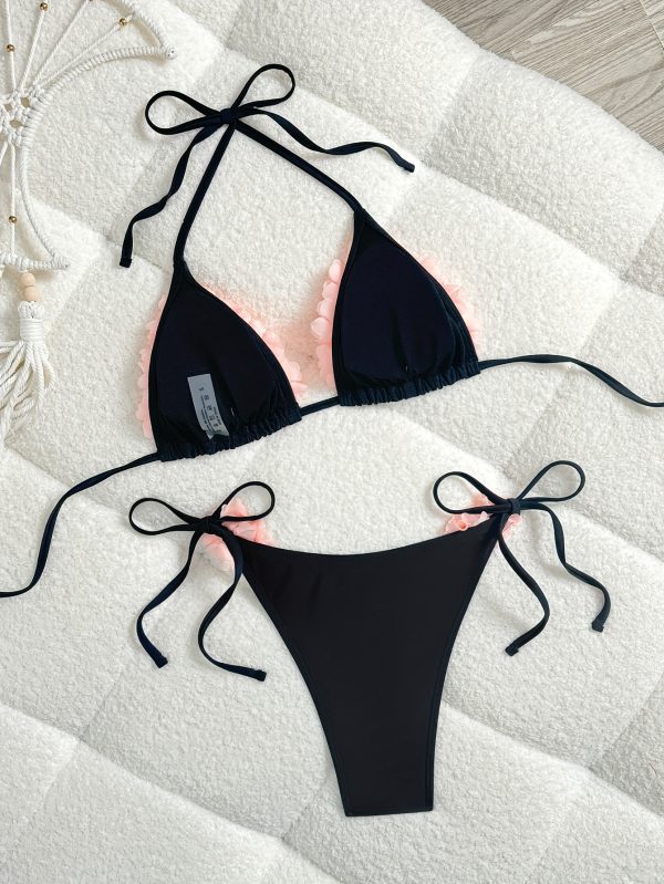 2025 New Pink 3D Floral Solid Color Sexy Bikini Swimsuit for Women European Style - Image 3