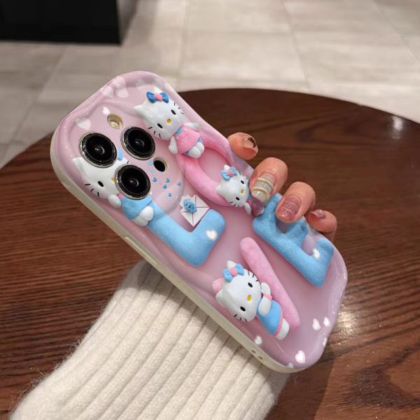 Sanrio Genuine Licensed Case Hello Kitty Cat Cute LOVE Letter Model Pink and Blue Neon Gradient Silicone Case for iPhone 16/ 15/ 14/ 13/ 12/ 11/ 8/ 7/ Pro Max/ Plus/ X/ XS/ XR/ XS MAX Perfect Gift for Holidays and Birthdays! - Image 2