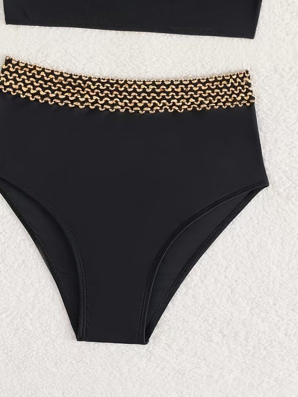 Women's Elegant Bikini Set, Fashionable Two-Piece Swimsuit with Geometric Patterned Straps And High Cut Panty - Image 5