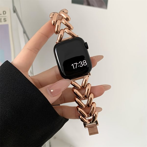 1pc V-Shaped Gold-Plated Stainless Steel Smartwatch Band, Elegant Metal Strap with Jewel Clasp, Compatible with Apple Watch Series 1-SE & SE (40mm, 44mm, 45mm, 46mm, 49mm), Non-Water Resistant, with No Battery for Apple Watch - Image 7