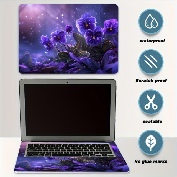 2pcs Purple Pansy Floral Vinyl Laptop Sticker Skins - Scratch-Resistant Waterproof Decals for 30.48-38.1 cm Laptops, Easy Peel & Stick No Residue, Replaceable Disposable Decoration, Perfect Digital Gift, Tech Accessory, Eyecatching Design, Scratchresistant Decal - Image 9