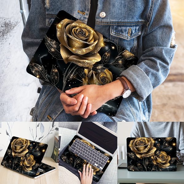 Set of 2 Golden Rose Scenic Pattern Stickers for Computers And Cars: Waterproof And Scratch-Resistant, Suitable for All Laptops. Ideal for Decorating Laptops, Cars, Helmets, Motorcycles, And Refrigerators. - Image 5