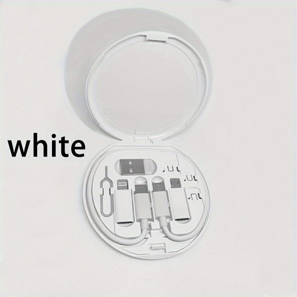[60W Fast Charging Data Cable] 5-in-1 Mini Data Cable Storage Box, Including 60W Fast Charging USB Cable Set, Silicone Type-C Adapter and Card Slot, Suitable for iPhone 15/15 Pro Max/14 Pro Max/13/12/11, etc., Can be Used for Data Transmission, Storage Card, Tray Pop-up Screw - with Mobile Phone Holder - Image 5