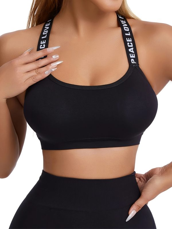 Pack of 4 lettered sports bras, comfortable and breathable pleated wireless sport underwear bra, shockproof running and yoga multi-set vest - Image 3