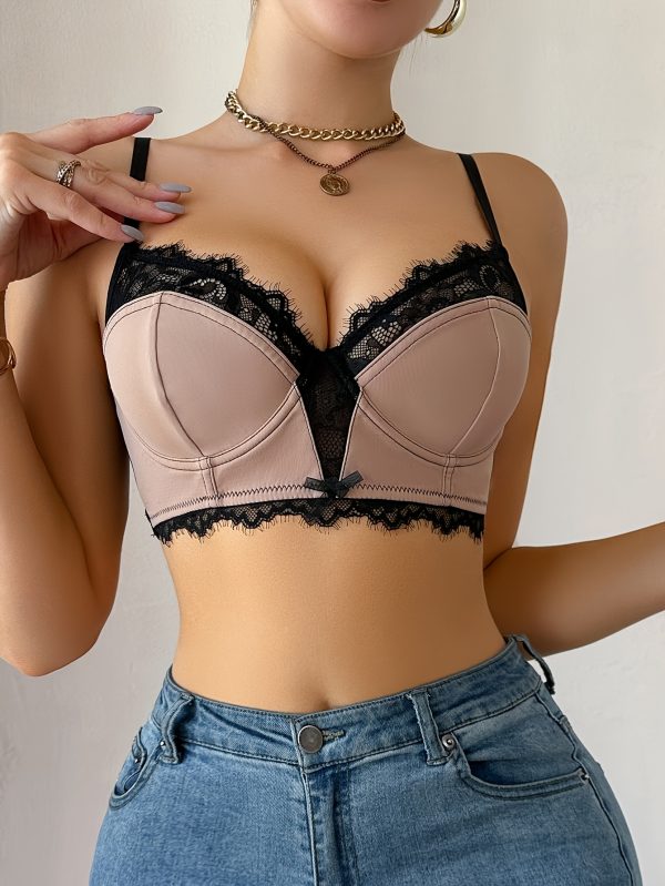 1pc Women's Underwire Bra with Lace Trim & Bow Detail - Semi-Sheer Comfort Fit Solid Color Elegant Casual Attire, Semisheer Lingerie, Bow Embellishment, Durable Undergarment - Image 4