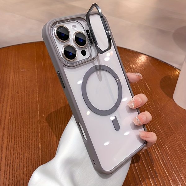 Luxury Transparent Magnetic Wireless Charging Metal Lens Bracket Case Compatible with for Iphone 16 15 14 13 12 11 Pro Max Plus with Lndependent Lens Protector Acrylic Backboard Shockproof Armor Clear Cover - Image 13
