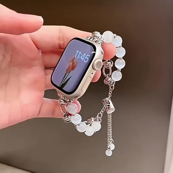 1pc Of Ladies' Pull-out Cat's Eye Stone Beaded Strap Suitable For 38/40/41/42/44/45/49mm, Suitable For Apple Strap UItra/SE/8/7/6/5/4/3/2/1 (strap Only, Watch Not Included) - Image 2