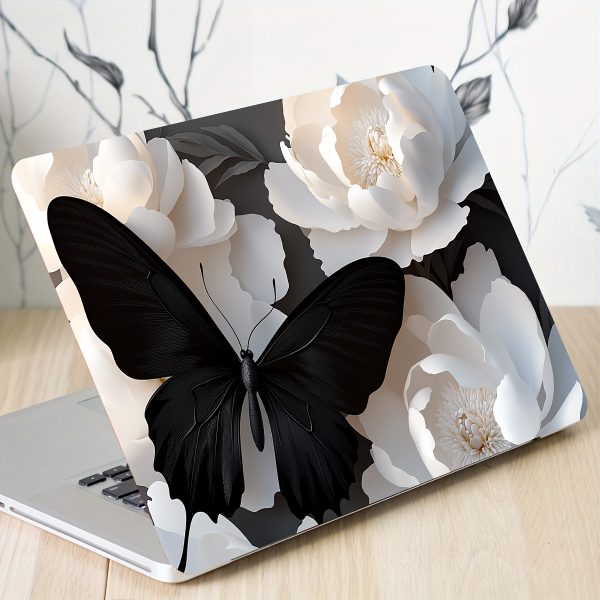 2pcs Butterfly Floral Laptop Art Decal Stickers, Universal Reusable Waterproof and Scratch-Resistant Light Beige Sticker for Laptops, Cars, Helmets, Motorcycles, Refrigerators - Decorative Decals - Image 6