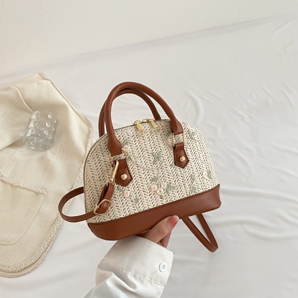 Women's Woven Crossbody Bag with Adjustable Strap & Golden-Tone Hardware - Zipper Closure Casual Purse in White//Black, Durable Polyester Lining & Oil-Edged Trim for Everyday Use, Decorative Details, Structured Handbag - Image 9