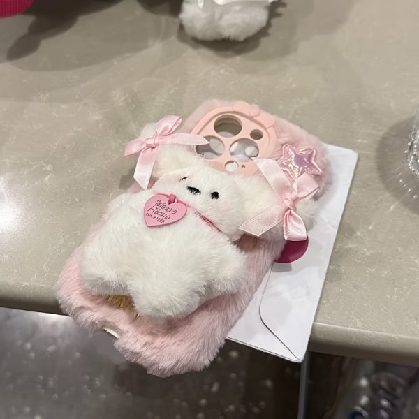 Heart-Shaped Dog Phone Case Compatible with for iphone 15, 14, 13, 12, 11 Pro Max Plus, 15 Pro, 16E, 16 Plus, Winter Plush Warm Protective Cover, Fluffy for - Image 4