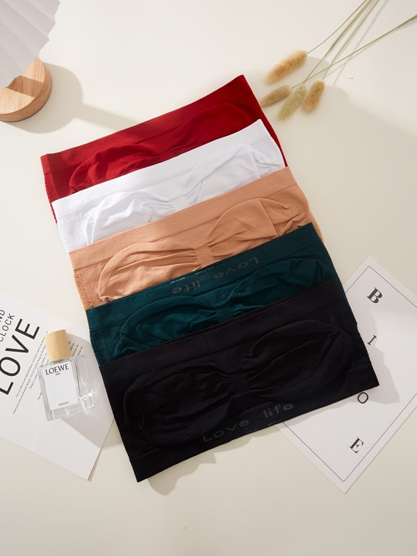 5pcs Strapless Bandeau Tops, Polyamide, Solid Color, Wireless, Medium Support, No Padding, Knit Fabric, 165g/m², for Easter Gift, Various Occasions - Image 2
