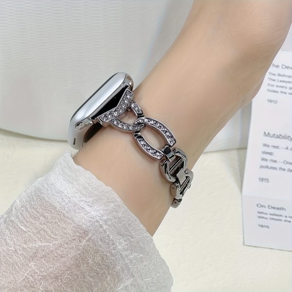 Stainless Steel Glittering Metal Strap for Apple Watch Band Ultra 49mm, 45mm, 41mm, 40/44mm, Women'S Band, Compatible with for iwatch Series 10/9/8/7/6/5/4/3/2/1 SE, Fashionable Accessory | Sparkling Accessory | Durable Strap - Image 6