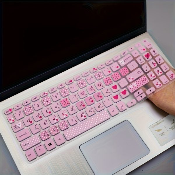 Super Cute Bear & Heart Design Waterproof Silicone Keyboard Case for HP Star 15 Series Laptops - Soft, Playful, and Durable Protection with Pink Heart Pattern, Ideal for Youngsters, Laptop Protection | Playful Design | Silicone Case, Laptop Keyboard Protector - Image 5