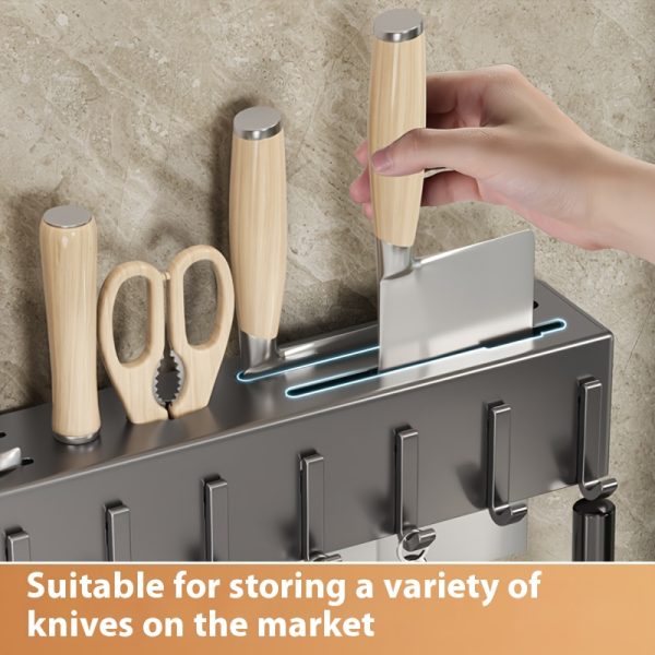 1pc Black Wall-Mounted Kitchen Organizer with Hooks – Space-Saving Storage Rack for Knives, Cutting Boards, Utensils & Spatulas, Durable Powder-Coated Finish, Perfect for Countertop or Cabinet Organization, Kitchen Organizers And Storage - Image 4