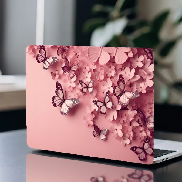 2pcs 3D Pink Butterfly Vinyl Laptop Sleeve Stickers - Waterproof, Scratch-Resistant PVC, Easy Apply & Remove, No Marks, Fits 33.02-38.1cm Laptops, Decorative Floral Design, Perfect Digital Gift - Image 4