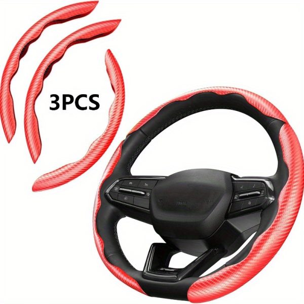 3pcs Car Steering Wheel Cover Set, Carbon Fiber Steering Wheel Covers, Three-Piece Split Anti-Slip Steering Wheel Protector with Butterfly Wings, Suitable for Most Cars, Sports Car Accessories - Image 3