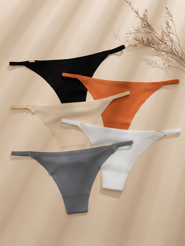 5pcs Women's Low-Rise Seamless Breathable Sheer Underwear - Ultra-Thin Summer Panties with Ultra-Lightweight Fabric, 4 Colors (Black/Grey/Orange/White) & Machine Washable, Everyday Comfort, Stylish Minimalistic, Smooth Texture Fabric - Image 3