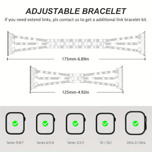 BIIFAKOO Rhinestone Bracelet Watch Band, Metal Strap Compatible with i Watch Series Ultra 10/9/8/7/SE/6/5/4/3/2/1, Water-Resistant, Multiple Sizes (38mm-49mm) - Image 2