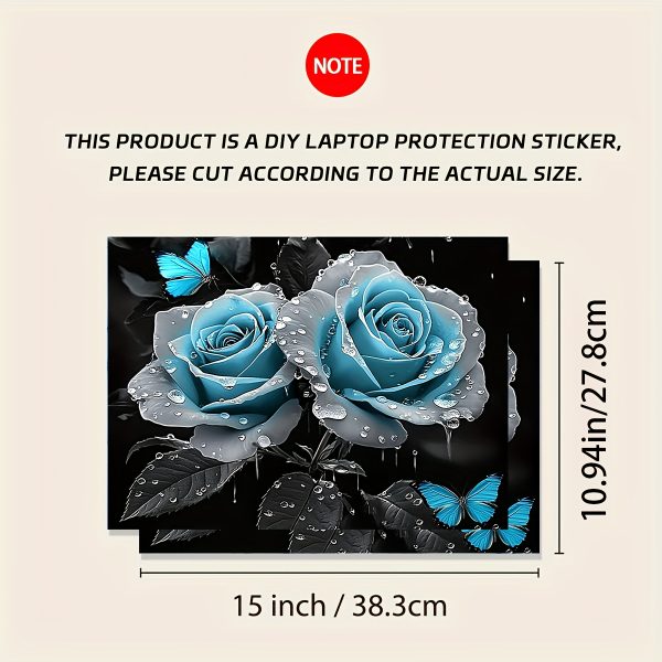 2pcs Blue Rose & Butterfly Vinyl Decals - Waterproof, Scratch-Resistant Laptop Skins with Semi-Matte Finish | Fit for Notebooks, Cars, Helmets, Motorcycles, Fridges | Artistic, Non-Reusable Stickers, Laptop Stickers - Image 2