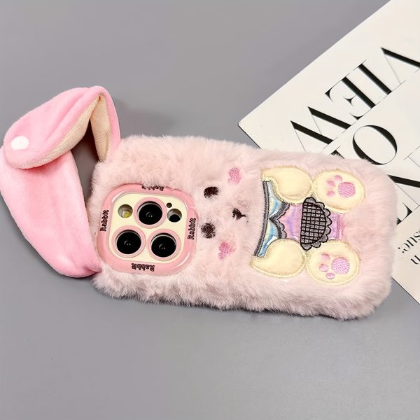 Autumn and Winter Long Ears Bunny Plush Mobile Phone Case with Buttons Suitable for iPhone 16 Pro Max - Image 4