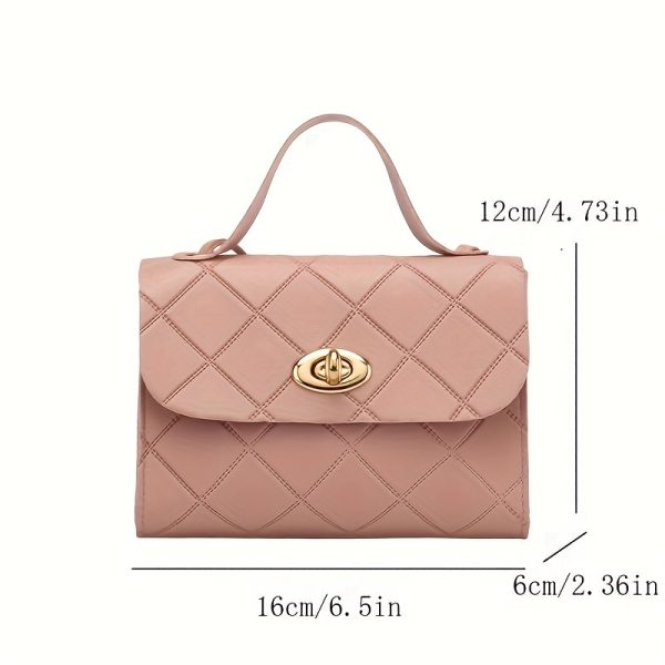 Women's Fashion Quilted Crossbody Bag - Stylish Solid Color Shoulder Purse with Twist Lock Closure, Adjustable Strap & Golden Accents, Pattern Design, Available in Black, Red, Pink, Brown & White, Durable PU Material, Perfect for Casual or Formal Occasions, Crossbody Purse, Evening Accessory, Quilted Texture, Goldtone Hardware - Image 7