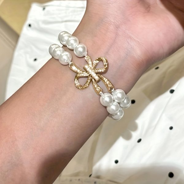 1 pearl bow Apple Watch Women's strap, compatible with Apple Watch 38/40/41/42/45/46/49mm, compatible with Apple Watch Series Ultra/SE/10/9/8/7/6/5/4/3/2/1 business sports metal strap color matching very fashionable high-end smart wristband (excluding watch) 6 pearls (wrist size about 15cm) - Image 10