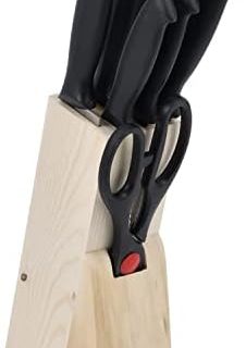 Royalford 7Pcs Kitchen Knives Set With Wooden Block, RF10229 Multipurpose Scissor, Knife Sharpener All In 1 For Chopping, Slicing, Mincing And Dicing, Black Buy Online at Best Price in UAE - Amazon.ae
