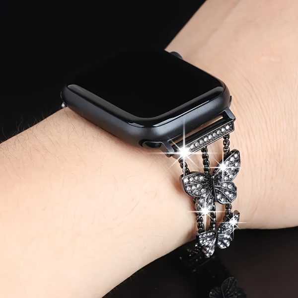 1pc Women Girls New Butterfly Diamond Buckle Metal Watch Bracelet Compatible with Apple Watch Band Series 10 9 8 7 6 5 4 3 2 1 38/40/41/42/44/45/46/49mm Super 1/2 SE iWatch Strap is a perfect gift for party, banquet, vacation and daily wear. - Image 9