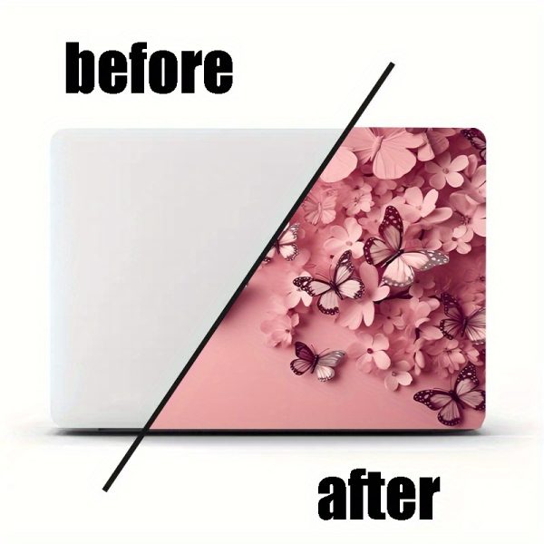 2pcs 3D Pink Butterfly Vinyl Laptop Sleeve Stickers - Waterproof, Scratch-Resistant PVC, Easy Apply & Remove, No Marks, Fits 33.02-38.1cm Laptops, Decorative Floral Design, Perfect Digital Gift - Image 10