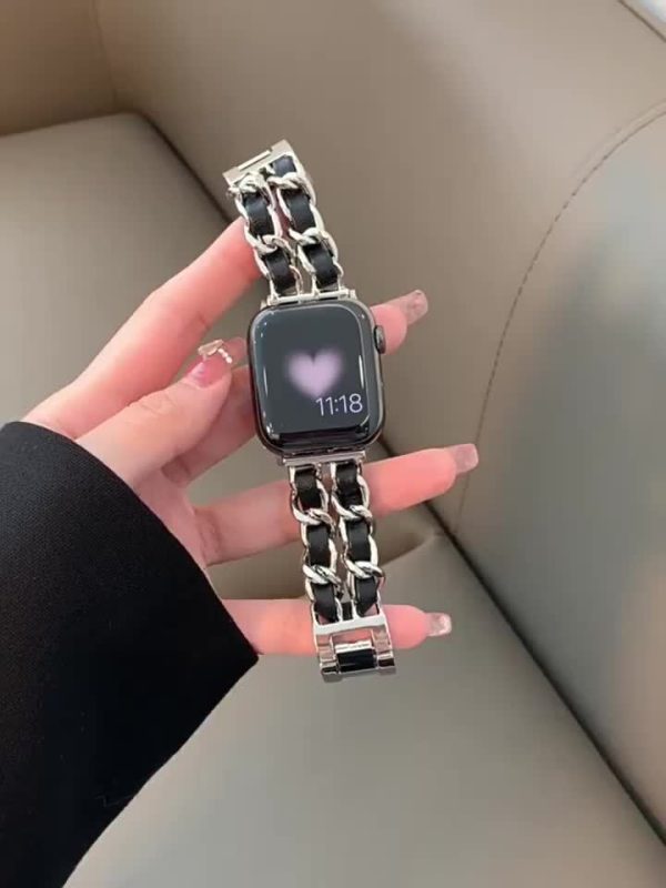 BIIFAKOO Compatible i Watch Strap for 38mm 40mm 41mm 42mm 44mm 45mm 49mm Metal Strap Leather Cover Golden Chain Cowboy Style Replacement for iWatch Series 9 8 7 6 5 4 3 2 1 SE - Image 15
