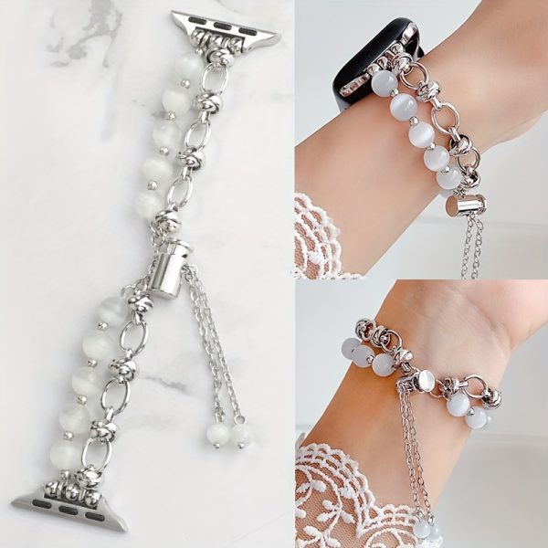 Stylish Beaded Metal Dual Chain Bracelet Strap Suitable for Apple Watch 38mm 40mm 41mm 42mm 44mm 45mm 49mm (S10 42)mm (S10 46)mm, High-End Women's Wristband Suitable for iWatch Series Ultra 2 SE 10 9 8 7 6 5 4 3 2 1 Gift - Image 10