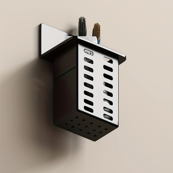 Black Toothpaste Holder and Toothbrush Holder Wall-mounted Storage Box for Bathroom Toiletries, Mobile Phone, Air Conditioner Remote Control Storage Box, Hanging Bracket, No Trace Installation - Image 12