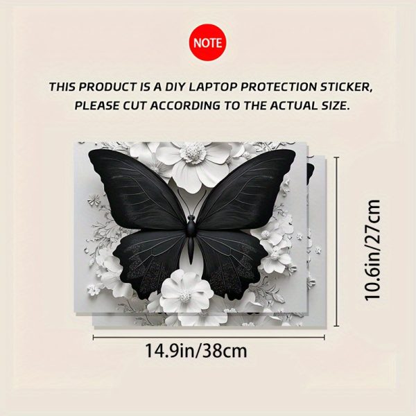 3pcs, 1pc spare, no need to worry about peeling off, black and white butterfly with flower combination pattern - computer protective cover, scratch-resistant, self-adhesive durable, easy installation and removal, universal, non-reusable sticker for notebook computers, stylish design - Image 6