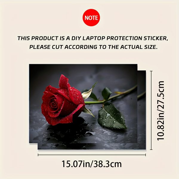 2pcs Elegant Red Rose Vinyl Laptop Stickers - Waterproof, Scratch-Resistant, DIY Art Protection for Laptops & Tablets, Perfect for Romantic Themes, Romantic Theme Accessories | Elegant Rose Design | Waterproof Sticker - Image 2