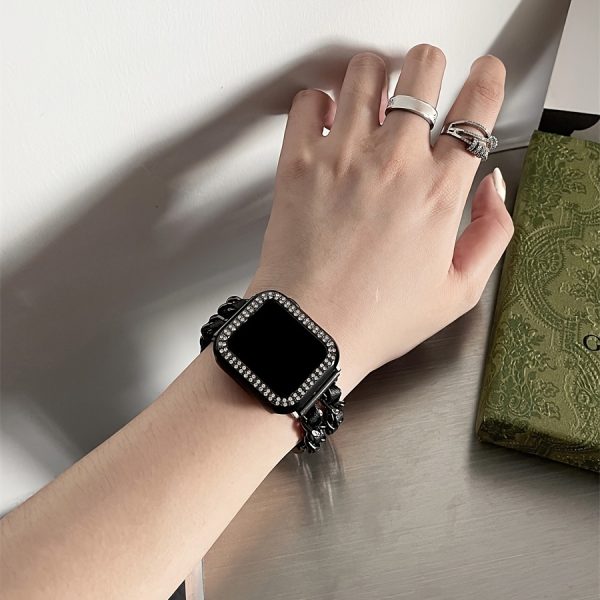 BIIFAKOO-Little Flavor Apple Watch Strap is suitable for iwatch10 9 8 7 6 5 4 3 2 1 SE Advanced Metal Chain with Two Rows of Protective Case compatible with 45mm 44mm 42mm 41mm 40mm 38mm - Image 5