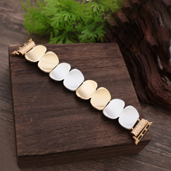Elegant Golden-Tone Stretch Bracelet Band for Apple Watch Series (38mm-49mm) - Fashionable Two-Tone Metal 's Wristband with Heart Accents, Compatible with iWatch Ultra 2, SE, and More, Wearable Technology | Luxury Watch Strap | Decorative Elets, Apple Watch Accessories - Image 3