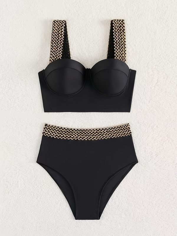 Women's Elegant Bikini Set, Fashionable Two-Piece Swimsuit with Geometric Patterned Straps And High Cut Panty - Image 3
