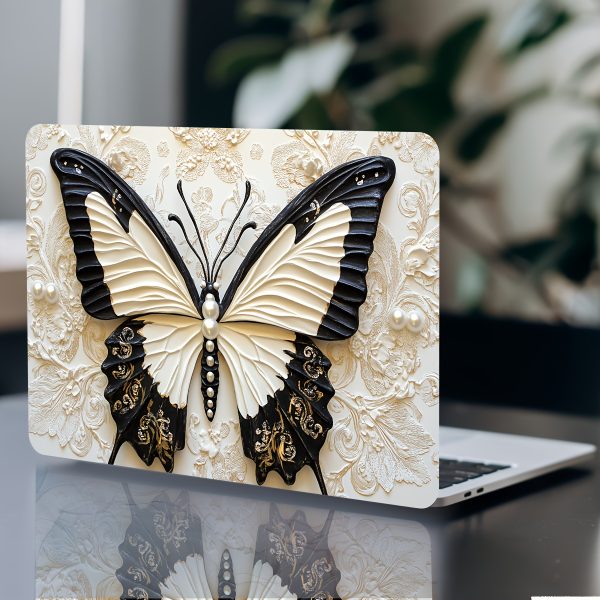2pcs Butterfly Floral Laptop Light Beige Decals - Elegant Pearl & Crystal Design, Waterproof & Scratch-Resistant Vinyl Stickers for Notebooks, Semi-Matte Finish, Laptop Stickers - Image 10