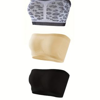 3pcs Strapless Bandeau Bras, Comfy & Soft Solid Stretch Bra, Women's Lingerie & Underwear