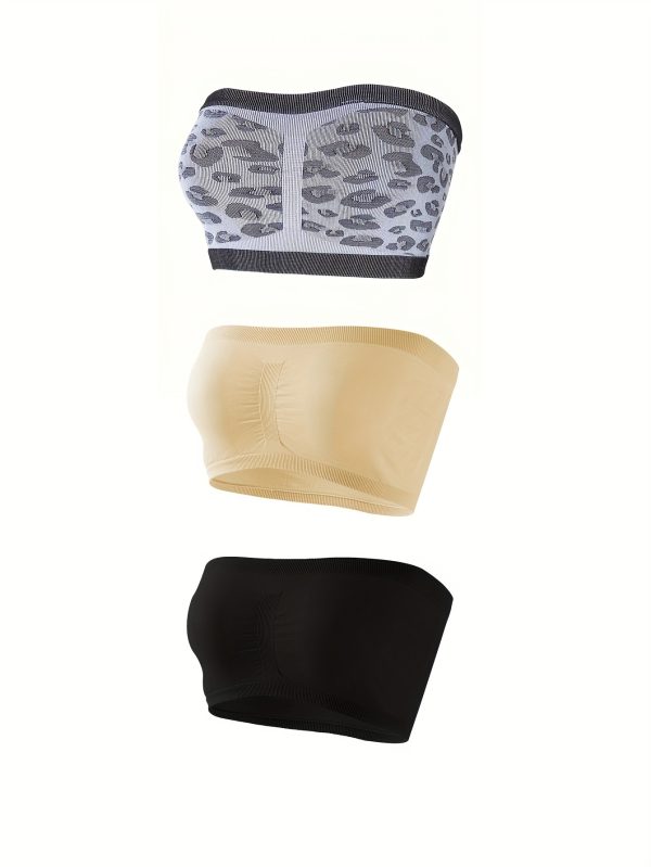 3pcs Strapless Bandeau Bras, Comfy & Soft Solid Stretch Bra, Women's Lingerie & Underwear